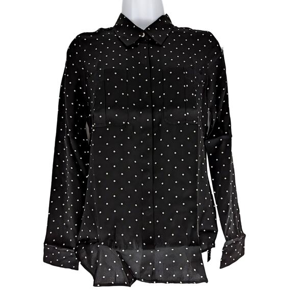 UNTUCKit Black White Polka Dot Button Down Blouse Long Sleeve Silk Shirt - Picture 1 of 6